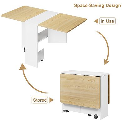 Folding Dining Table with Drop Leaf and 2 Storage Racks
