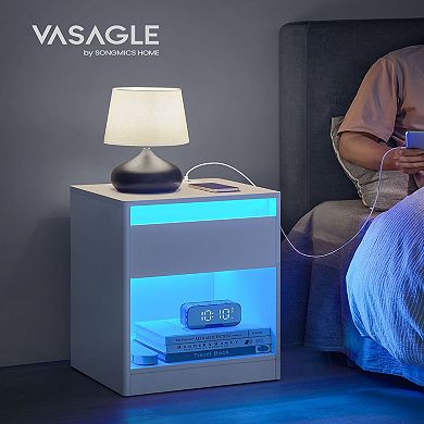 Nightstand With Charging Station & Led