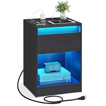 Nightstand With Charging Station & Led