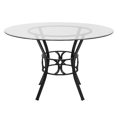 Round 48-inch Clear Glass Dining Table With Black Metal Frame
