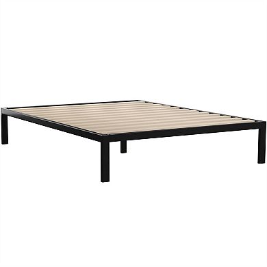 Queen Black Metal Platform Bed Frame With Wood Slats - 700 Lbs Weight Capacity