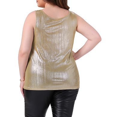 Women's Plus Size Shiny Metallic Round Neck Sleeveless Party Tank Top