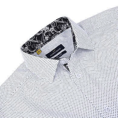 Azaro Uomo Men Slim Fit Four-way Stretch Geometric Long Sleeve Button Down