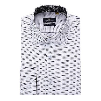 Azaro Uomo Men Slim Fit Four-way Stretch Geometric Long Sleeve Button Down