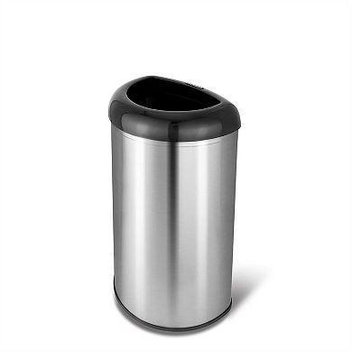 13 Gallon Stainless Steel Open Top Trash Can, Semi Round Kitchen Garbage Bin