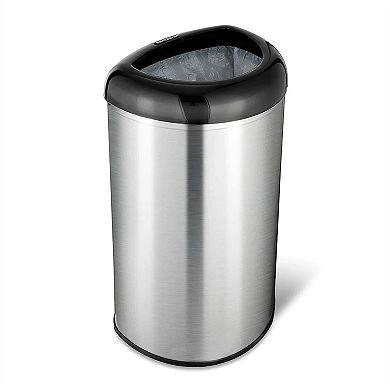13 Gallon Stainless Steel Open Top Trash Can, Semi Round Kitchen Garbage Bin