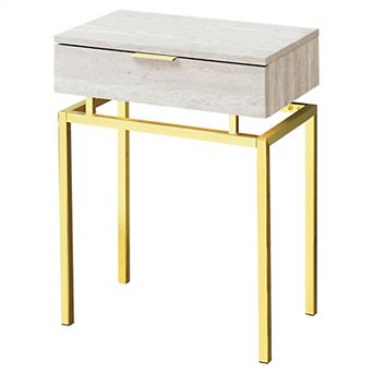Modern End Table 1 Drawer Nightstand With Marble And Gold Legs