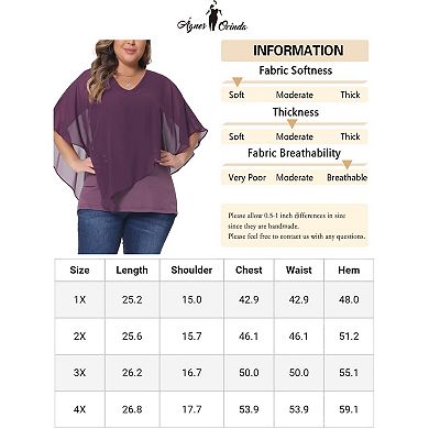 Plus Size Tops for Women V Neck Flowy Shirt Double Layered Chiffon Lightweight Blouse