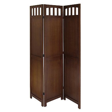 3-panel Wooden Folding Room Divider Screen In Walnut Finish