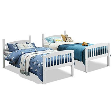 Twin Over Twin Wooden Bunk Bed With Ladder