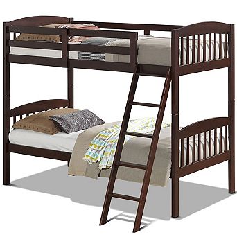 Twin Over Twin Wooden Bunk Bed With Ladder