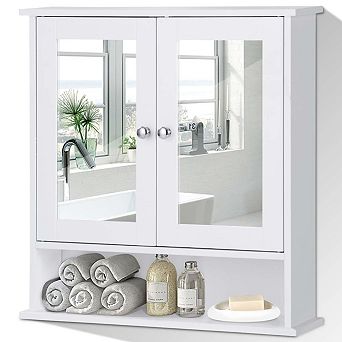 White Bathroom Wall Medicine Cabinet With Mirror And Open Shelf
