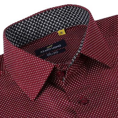 Azaro Uomo Men Slim Fit Four-way Stretch Geometric Long Sleeve Button Down