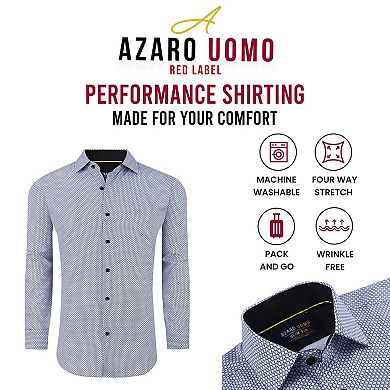 Azaro Uomo Men Slim Fit Four-way Stretch Geometric Long Sleeve Button Down