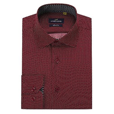 Azaro Uomo Men Slim Fit Four-way Stretch Geometric Long Sleeve Button Down