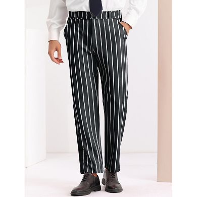Striped Slacks for Men's Flat Front Stripes Printed Business Formal Trouser