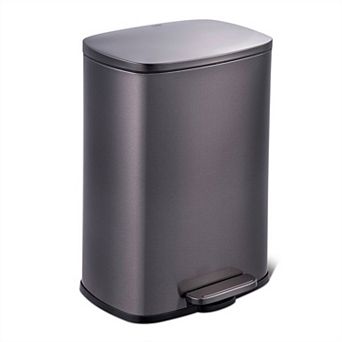 13 Gallon Black Stainless Steel Kitchen Trash Can With Step Open Lid
