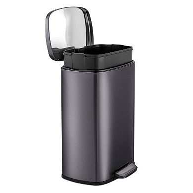 13 Gallon Black Stainless Steel Kitchen Trash Can With Step Open Lid
