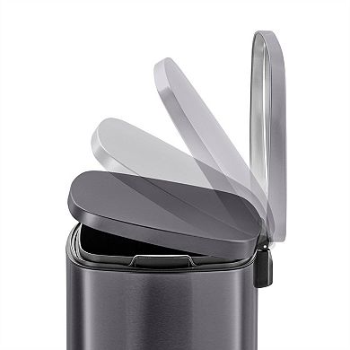 Stainless Steel Trash Can 50L 13.2-Gallon Rectangular Step-On Pedal with Soft-Close Lid