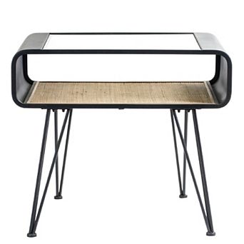 Iron Side Table With Rattan Accent 23.5"H