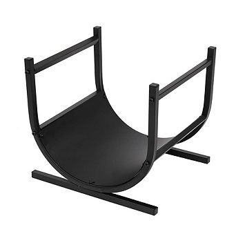 Black Steel Firewood Rack for Indoor and Outdoor Use with Integrated Accessory Hooks, 16.9 x 15.4 in