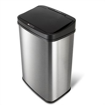 Black Top 13-gallon Stainless Steel Kitchen Trash Can With Motion Sensor Lid