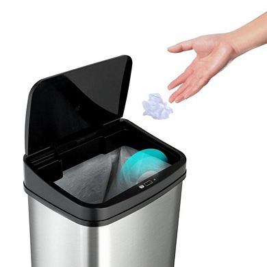 13-Gallon Motion Sensor Trash Can Stainless Steel Touchless Kitchen Bin with Ring Liner, Silver