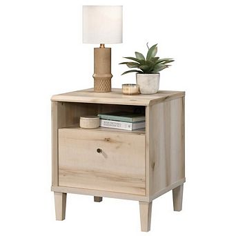 Light Maple Wood Farmhouse Style 1-drawer Nightstand With Open Shelf
