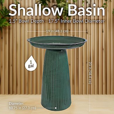 SUNNYDAZE DECOR Gleeful Garden Metal Bird Bath, Matte Blue