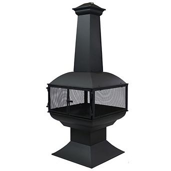 Large Black Outdoor Steel Chimenea Wood Burning Fire Pit