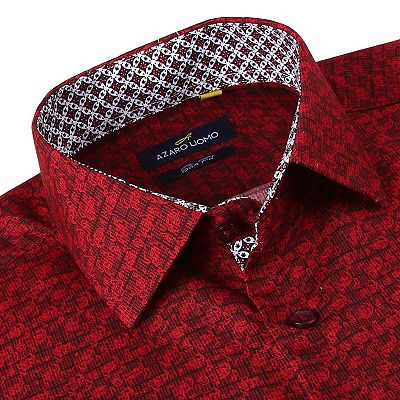 azaro uomo dress shirts Men's Business Geometric Long Sleeve Button Down Shirt In Burgundy