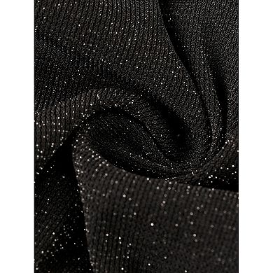 Glitter Crop Top For Women Tie Neck Sleeveless Sheer Club Party Tops
