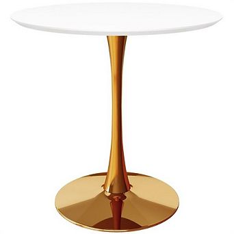Modern Classic 36-inch Round Pedestal Dining Table With White Top And Gold Base