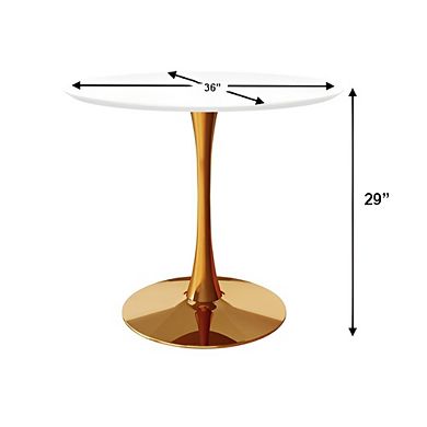 Mid Century Round Dining Table with Pedestal Base White Top and Gold Base, 36 inches for Dining Room