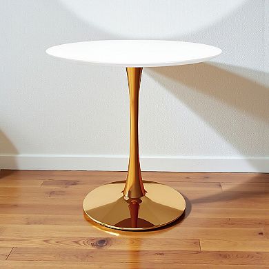 Mid Century Round Dining Table with Pedestal Base White Top and Gold Base, 36 inches for Dining Room