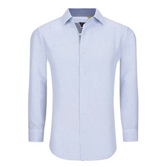 Azaro Uomo Men Slim Fit Four-way Stretch Geometric Long Sleeve Button Down