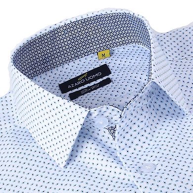 Azaro Uomo Men Slim Fit Four-way Stretch Geometric Long Sleeve Button Down