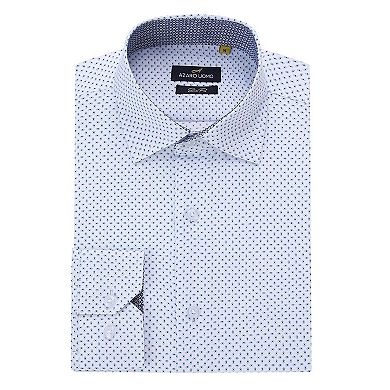 Azaro Uomo Men Slim Fit Four-way Stretch Geometric Long Sleeve Button Down