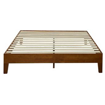 Full Size Low Profile Platform Bed Frame In Cherry Wood Finish