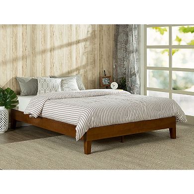 Full Size Low Profile Platform Bed Frame In Cherry Wood Finish