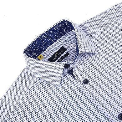 Azaro Uomo Men Slim Fit Four-way Stretch Geometric Long Sleeve Button Down