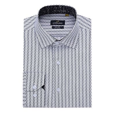 Azaro Uomo Men Slim Fit Four-way Stretch Geometric Long Sleeve Button Down