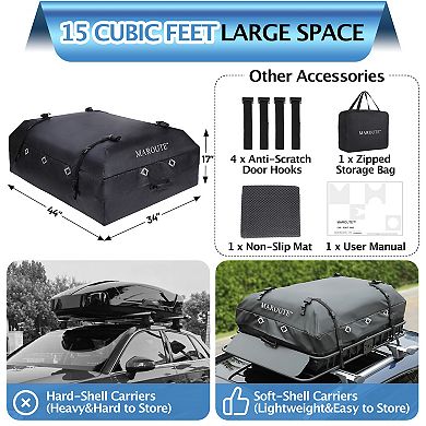 Rooftop Cargo Carrier Bag,15 Cubic Feet Heavy Duty Waterproof Rooftop Car Bag