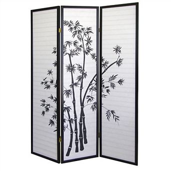 3-panel Room Divider Privacy Screen With Bamboo Design Black White