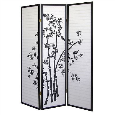 3-panel Room Divider Privacy Screen With Bamboo Design Black White