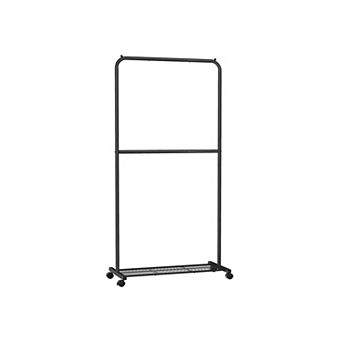 36 Inch Double-rod Clothes Rack With Wheels