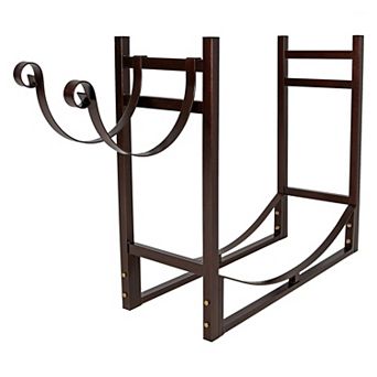 Bronze Metal Firewood Rack with Adjustable Kindling Holder, 33 in W x 30.5 in H