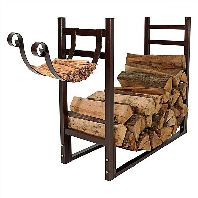 Bronze Metal Firewood Rack with Adjustable Kindling Holder, 33 in. W x 30.5 in. H