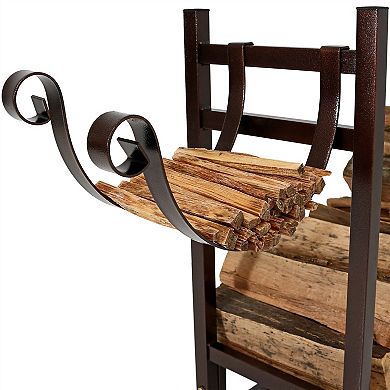 Bronze Metal Firewood Rack with Adjustable Kindling Holder, 33 in. W x 30.5 in. H