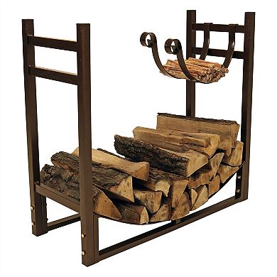 Bronze Metal Firewood Rack with Adjustable Kindling Holder, 33 in. W x 30.5 in. H